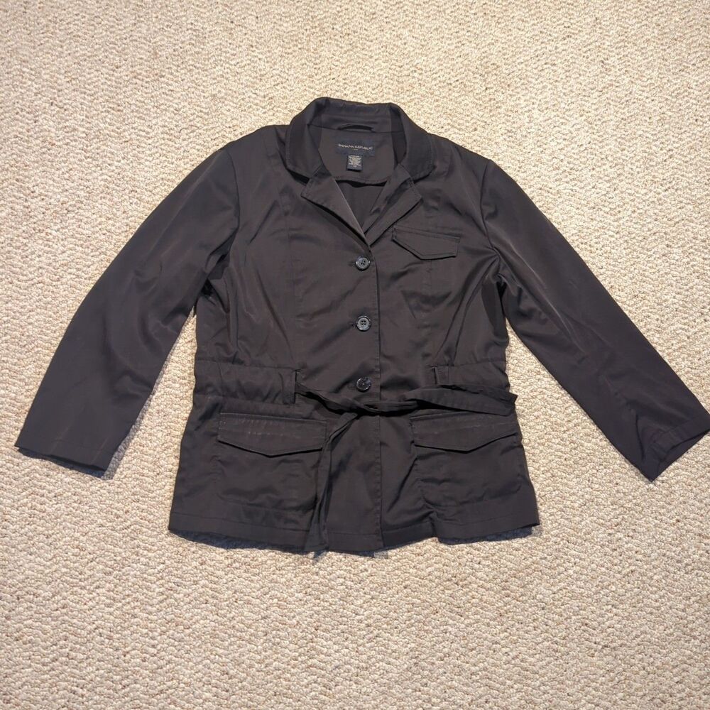 Banana Republic Jacket Blazer Womens 10 Black Tie Waist Stretch Preppy